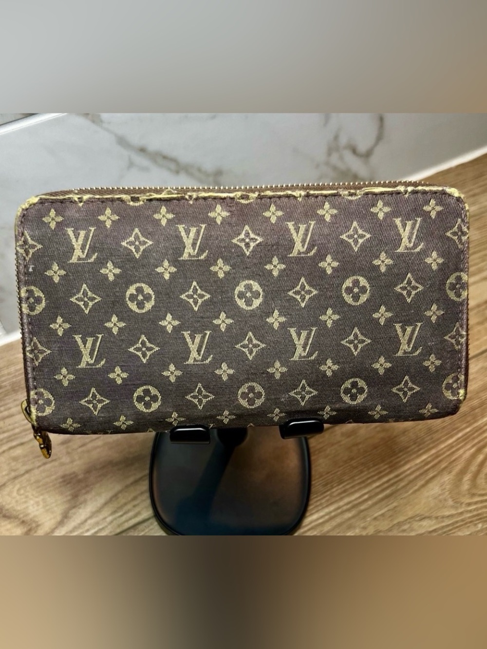LOUIS VUITTON Brown Mini Lin Idylle Denim Zippy Long Wallet
